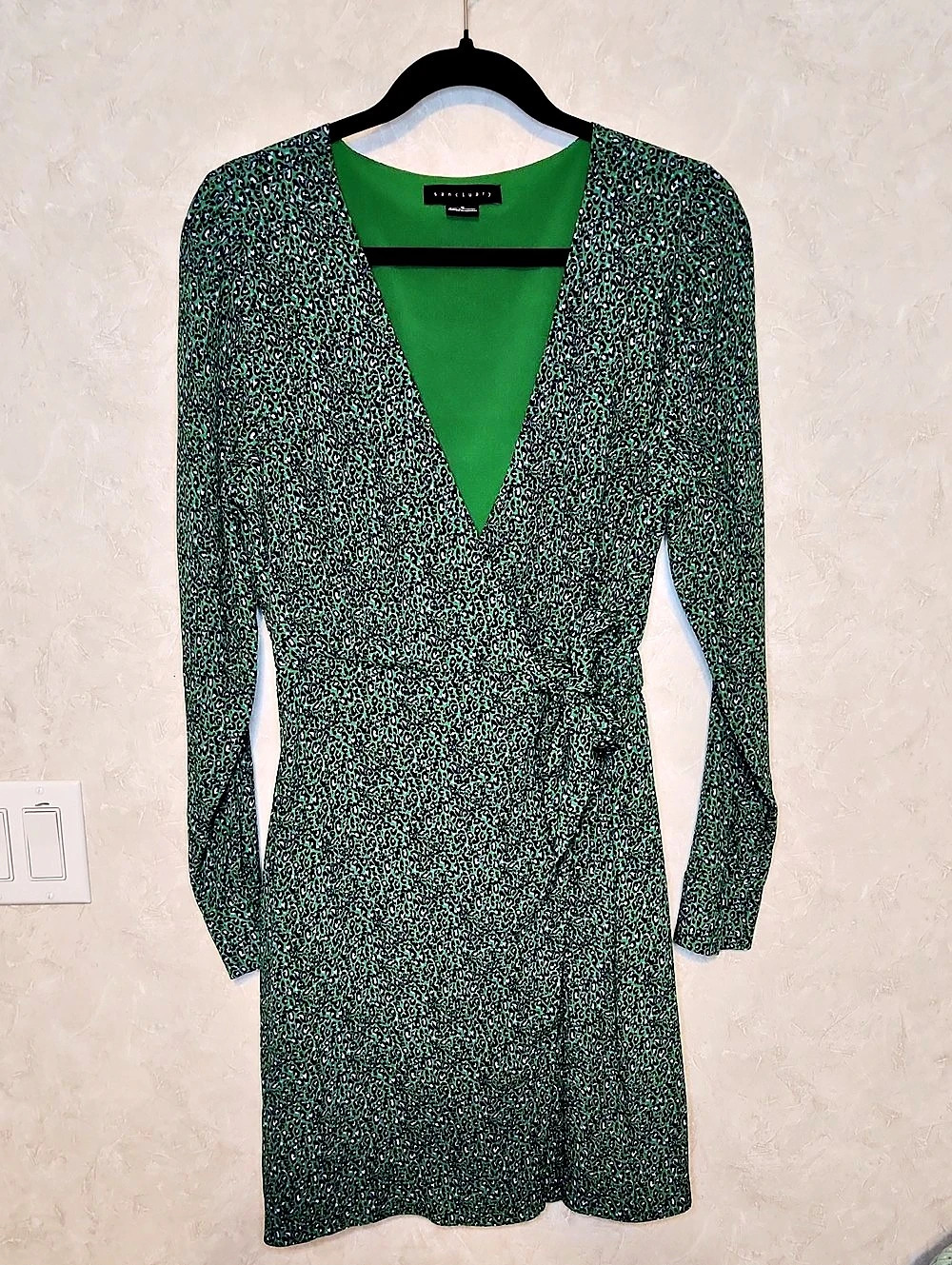 Sanctuary Animal Print Wrap Mini Dress in Green & Black Like New